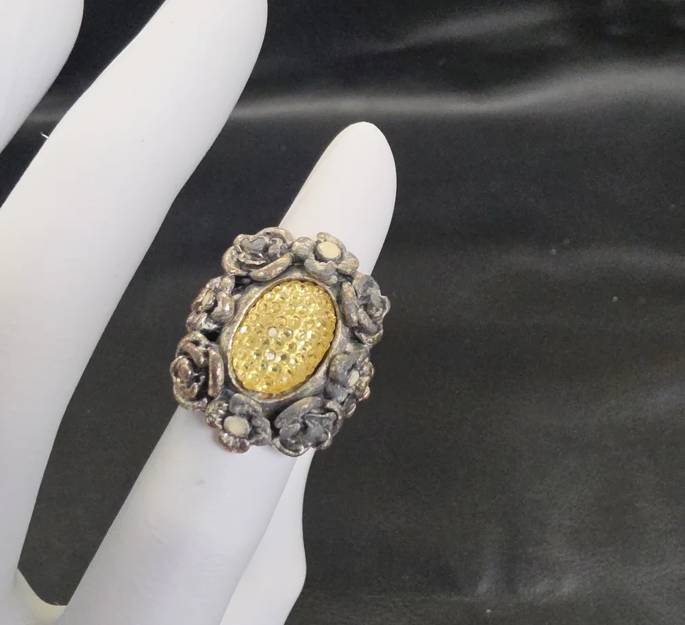 Floral Statement Ring with Gold-Tone Center